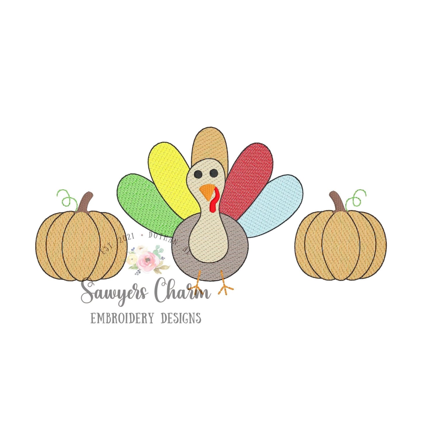 BUNDLE Turkey pumpkins trio with & without bows sketch stitch embroidery design file, fall, thanksgiving, quick stitch, bean stitch details