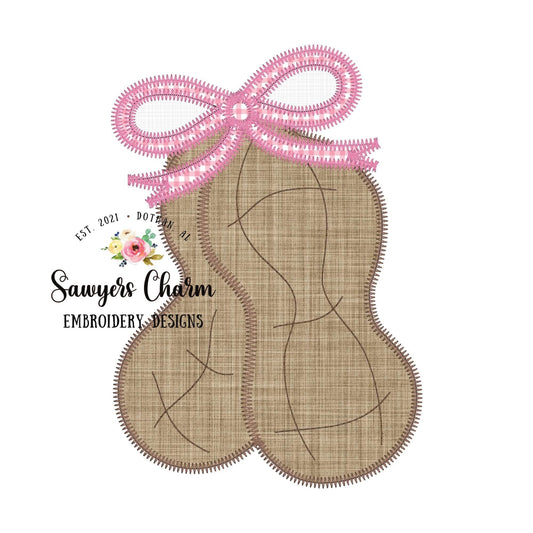 BUNDLE Peanuts with bow bean & zigzag stitch machine applique embroidery design file, farming harvest, crop, quick stitch, peanut festival