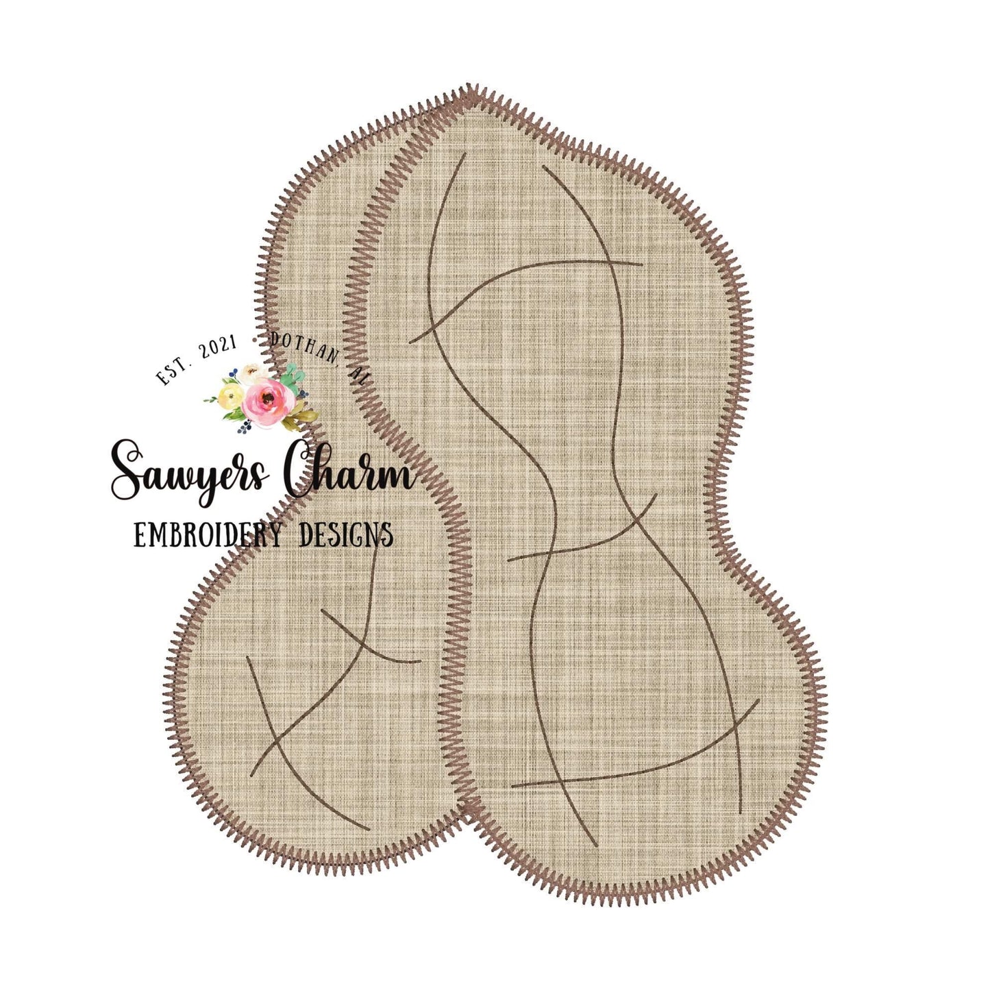 BUNDLE Double peanuts bean & zigzag stitch machine applique embroidery design file, farming harvest, crop, quick stitch, peanut festival
