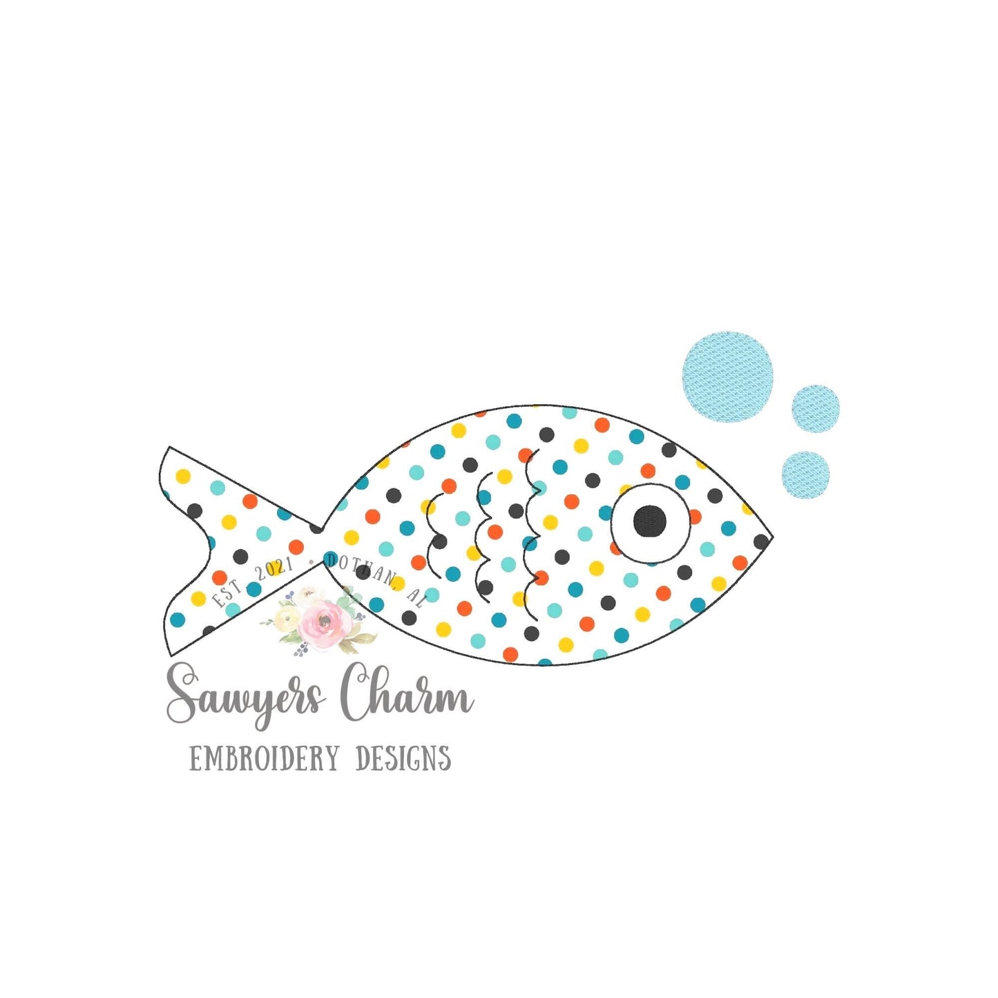 BUNDLE Fish & bubbles bean and zigzag stitch applique machine embroidery design file, quick stitch, spring, summer, water, lake, pond, ocean