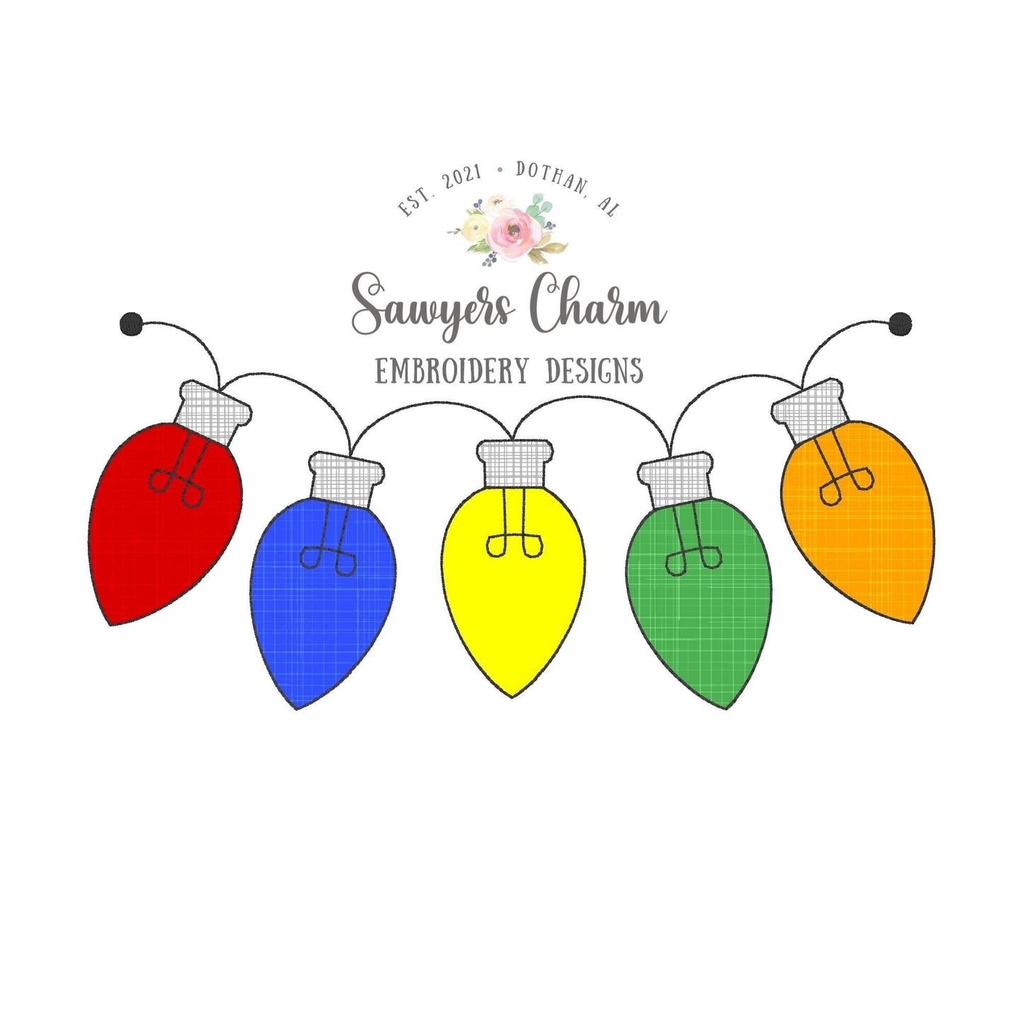BUNDLE Christmas lights strand with & without bows bunting banner bean stitch machine embroidery design file, happy holiday season