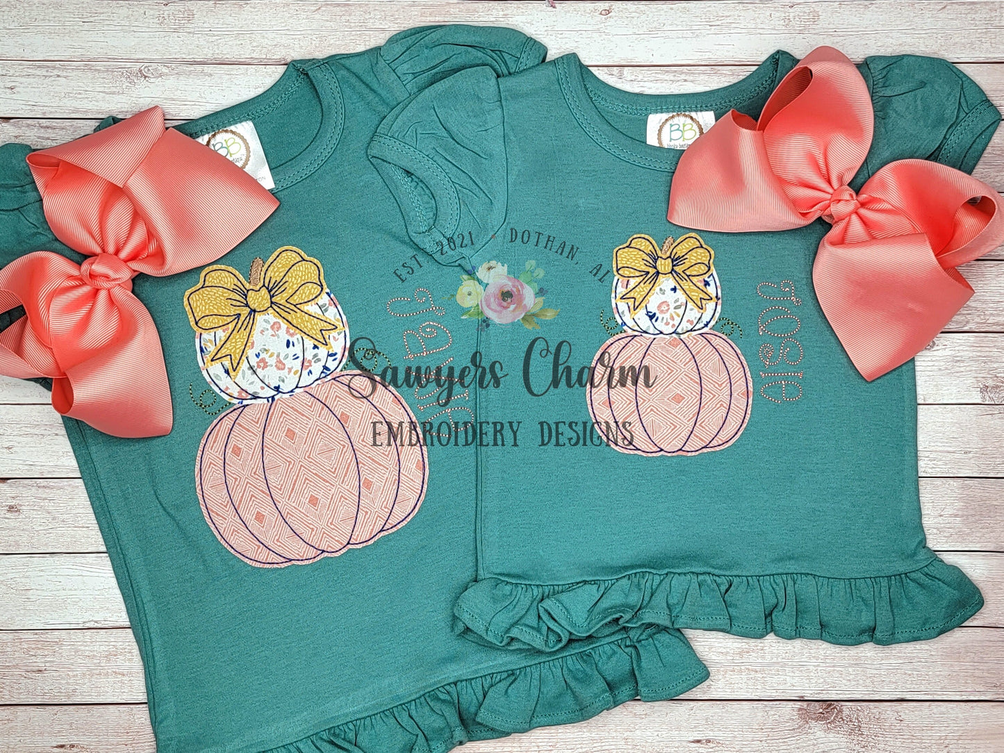BUNDLE Stacked pumpkins with and without bow, bean stitch applique design file, fall, halloween, fall leaves, pumpkin patch, quick stitch