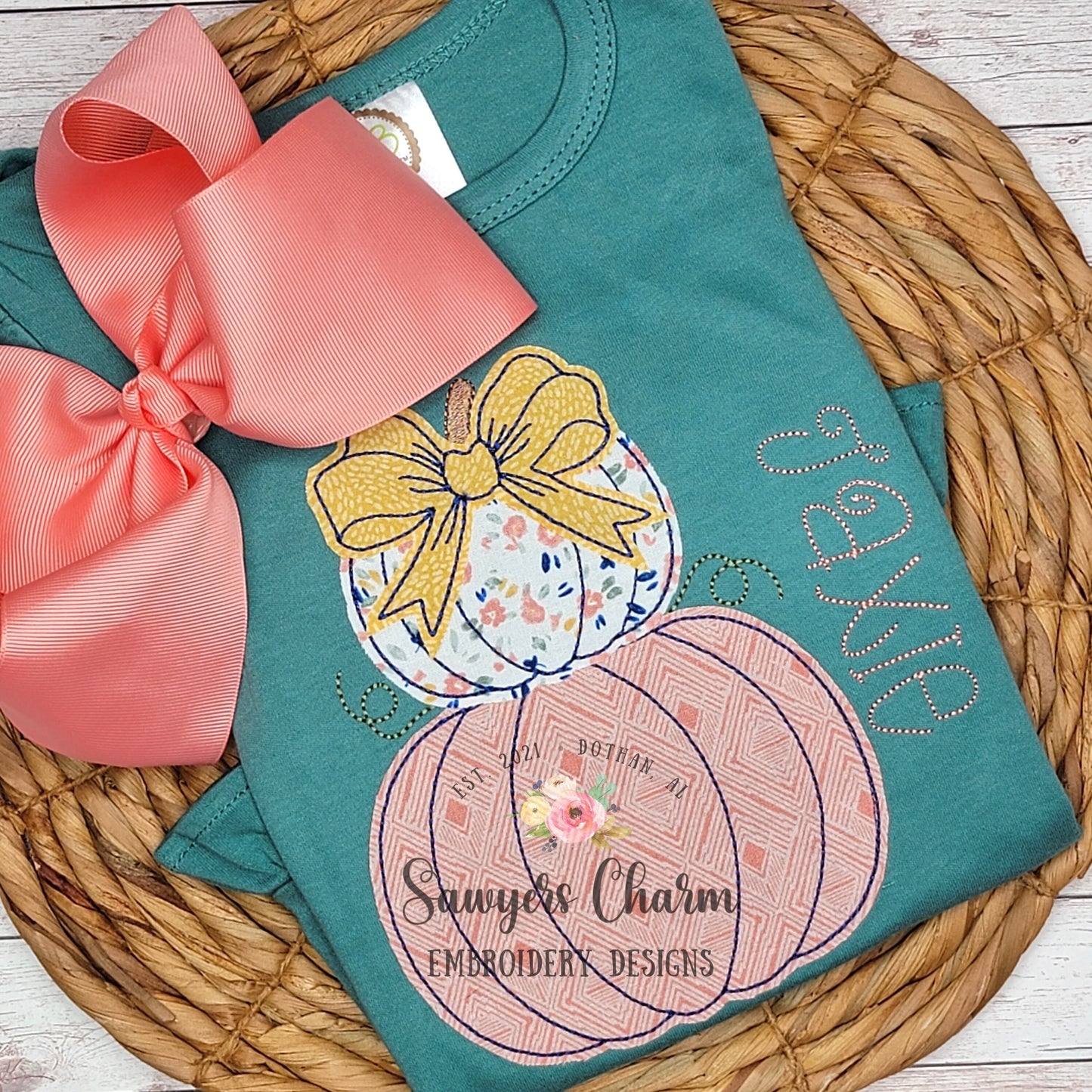 BUNDLE Stacked pumpkins with and without bow, bean stitch applique design file, fall, halloween, fall leaves, pumpkin patch, quick stitch