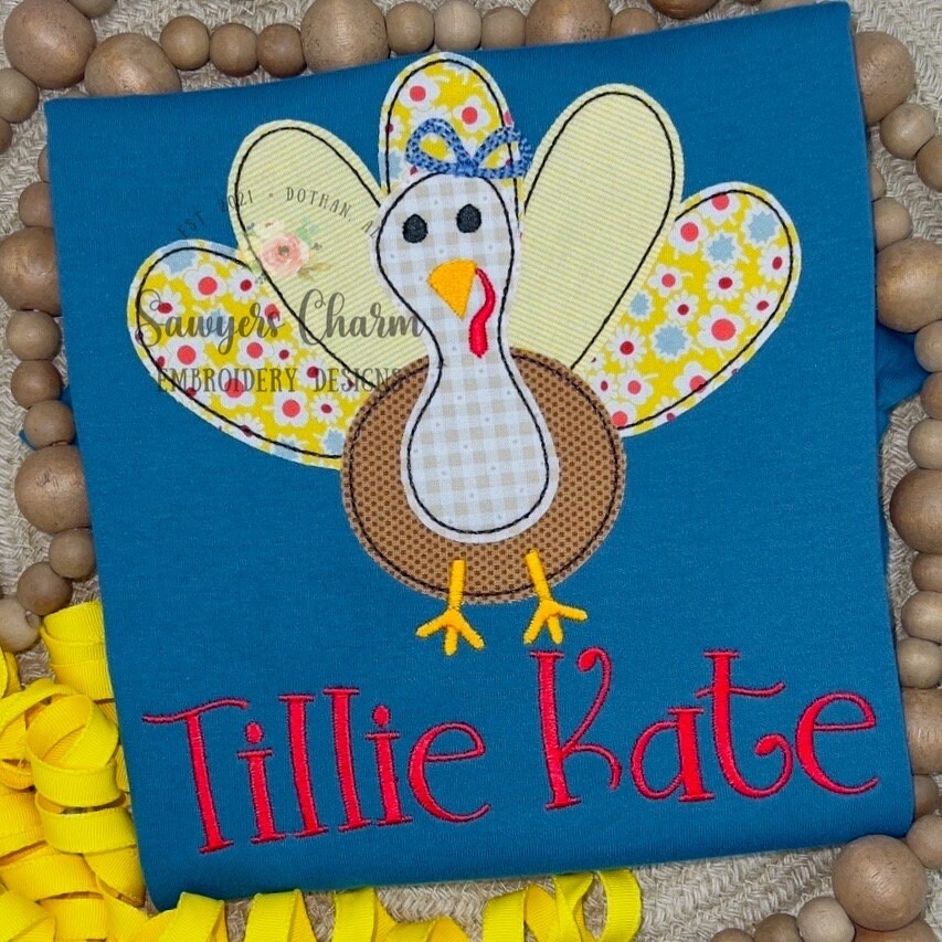 BUNDLE Turkey bean stitch applique with & without bows, machine embroidery design file, fall, thanksgiving, quick stitch, gobble