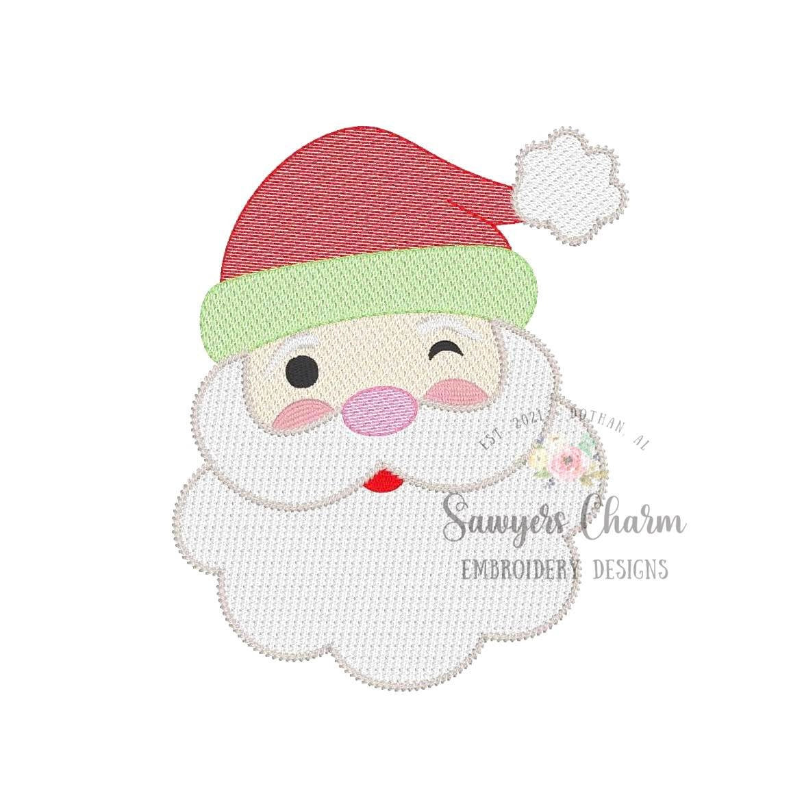 Winking Santa Claus sketch stitch machine embroidery design file, quick stitch, Merry Christmas, happy holidays, winter, holly jolly, ho ho