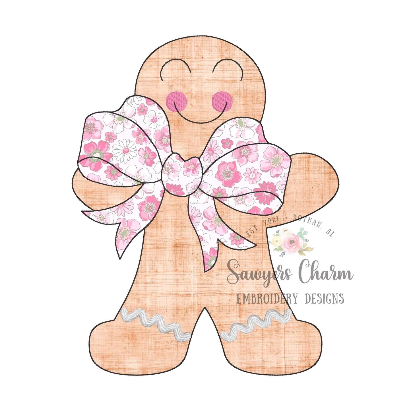 BUNDLE Gingerbread girl with bow bean stitch, zig zag & satin stitch machine applique design embroidery file, Christmas cookie, quick stitch