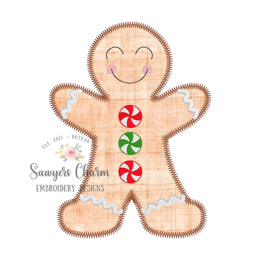 BUNDLE Gingerbread boy with peppermints bean stitch, zig zag & satin, machine applique design embroidery file quick stitch, Christmas cookie