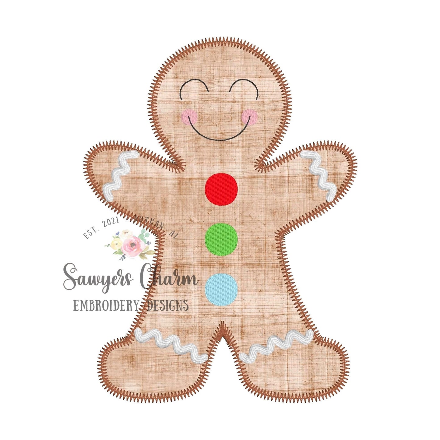 BUNDLE Gingerbread boy with buttons bean stitch, zig zag & satin, machine applique design embroidery file quick stitch, Christmas cookie