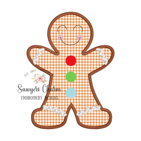 BUNDLE Gingerbread boy with buttons bean stitch, zig zag & satin, machine applique design embroidery file quick stitch, Christmas cookie