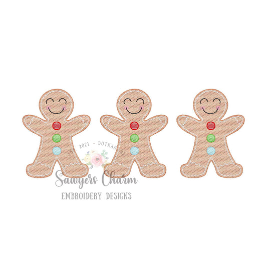 Gingerbread cookies trio sketch stitch machine embroidery design file, HO HO HO, Merry Christmas, happy holidays, baking cooking,