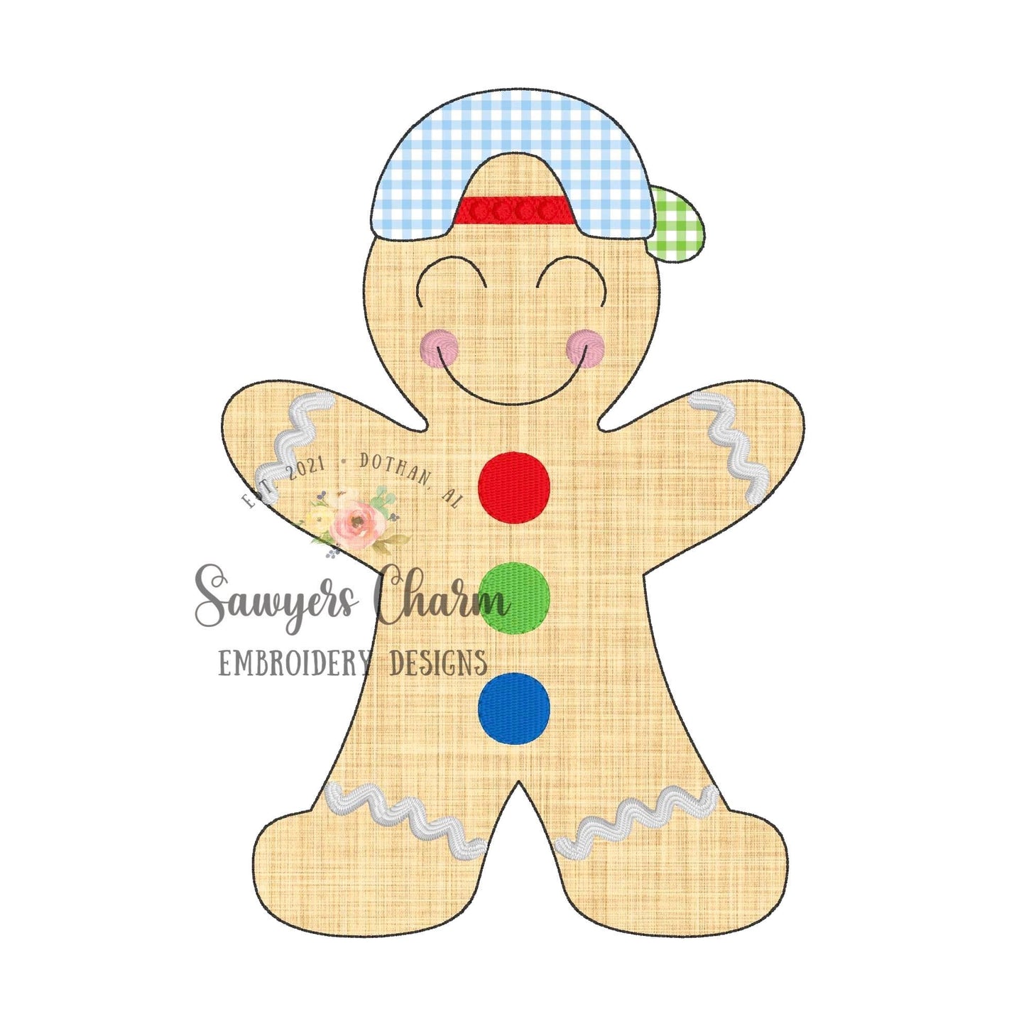 BUNDLE Gingerbread boy with hat/cap bean stitch, zig zag & satin, machine applique design embroidery file, quick stitch, Christmas cookie