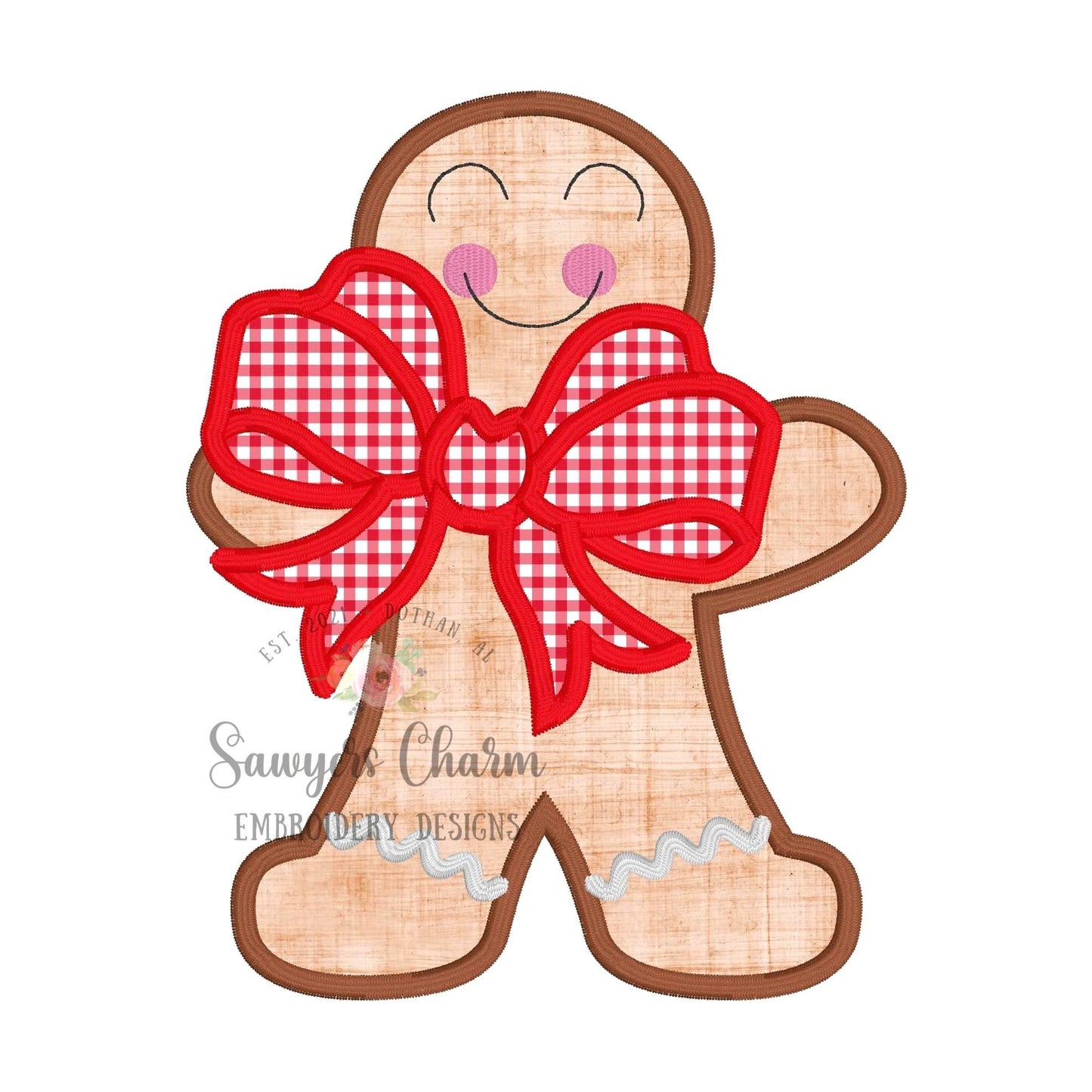 BUNDLE Gingerbread girl with bow bean stitch, zig zag & satin stitch machine applique design embroidery file, Christmas cookie, quick stitch
