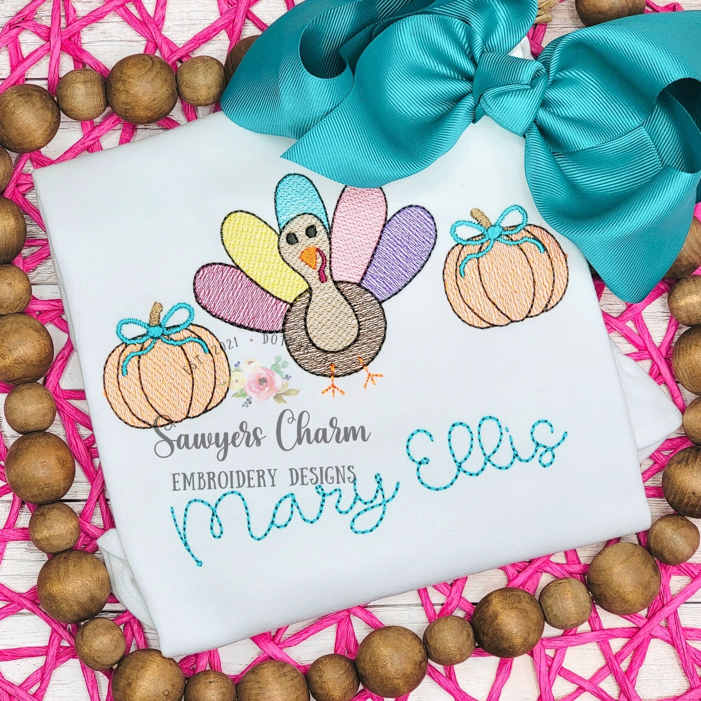BUNDLE Turkey pumpkins trio with & without bows sketch stitch embroidery design file, fall, thanksgiving, quick stitch, bean stitch details