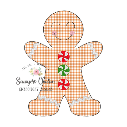 BUNDLE Gingerbread boy with peppermints bean stitch, zig zag & satin, machine applique design embroidery file quick stitch, Christmas cookie