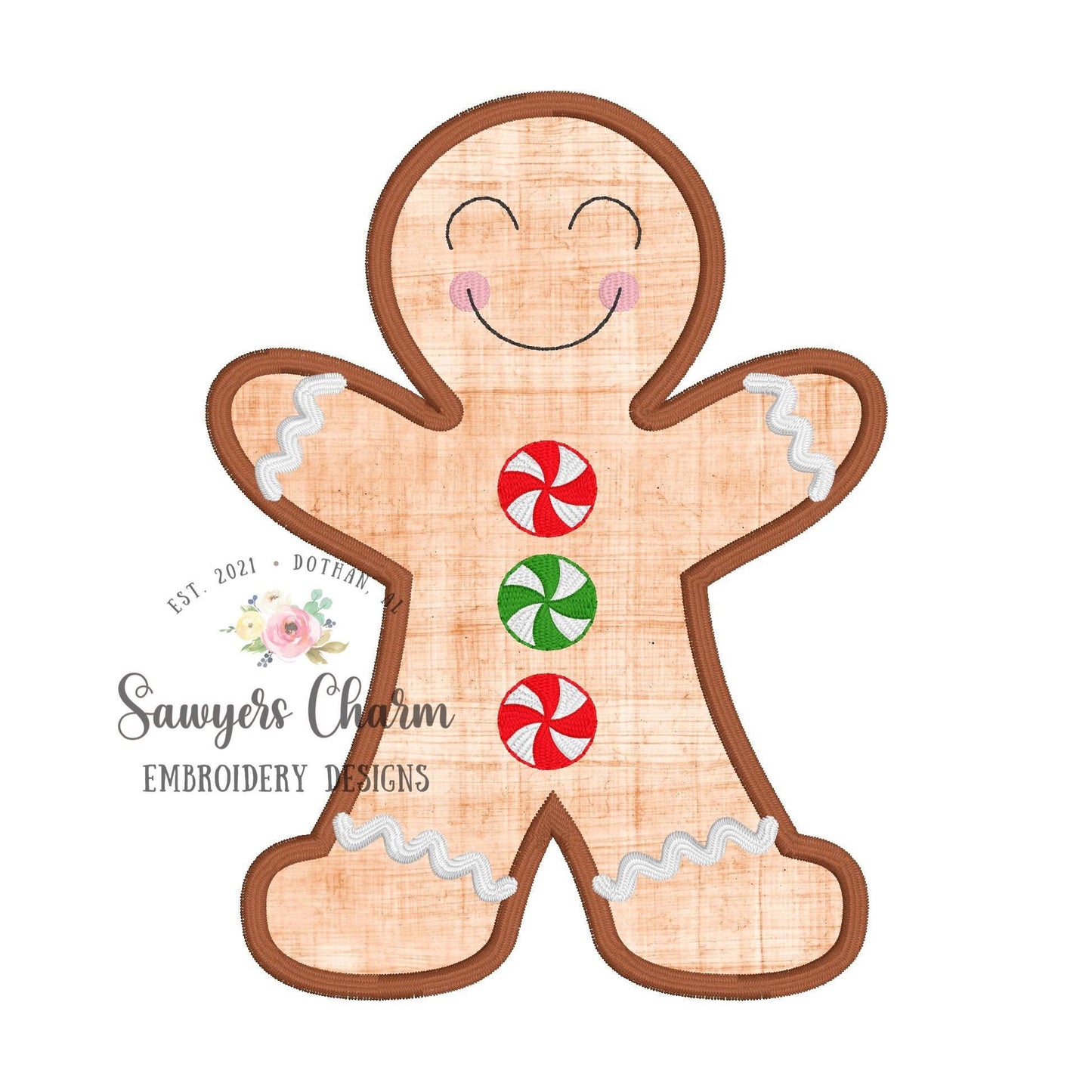 BUNDLE Gingerbread boy with peppermints bean stitch, zig zag & satin, machine applique design embroidery file quick stitch, Christmas cookie