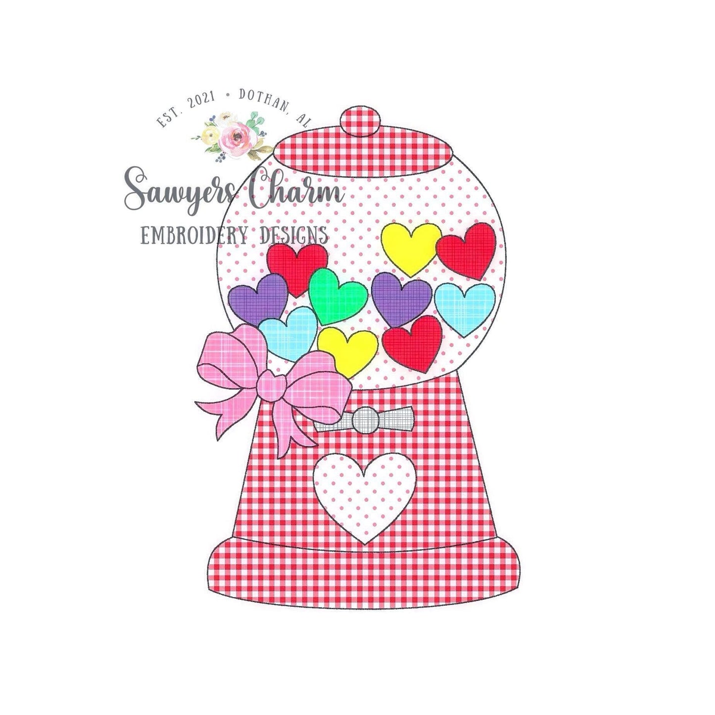 BUNDLE Heart gumball machine with bow zigzag & bean stitch machine applique embroidery design file, Valentine's Day, love, hugs and kisses