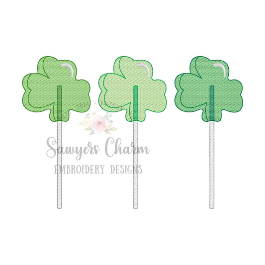 BUNDLE Shamrocks lollipop suckers trio with & without bows sketch stitch machine embroidery design file, St. Patrick's Day, good luck