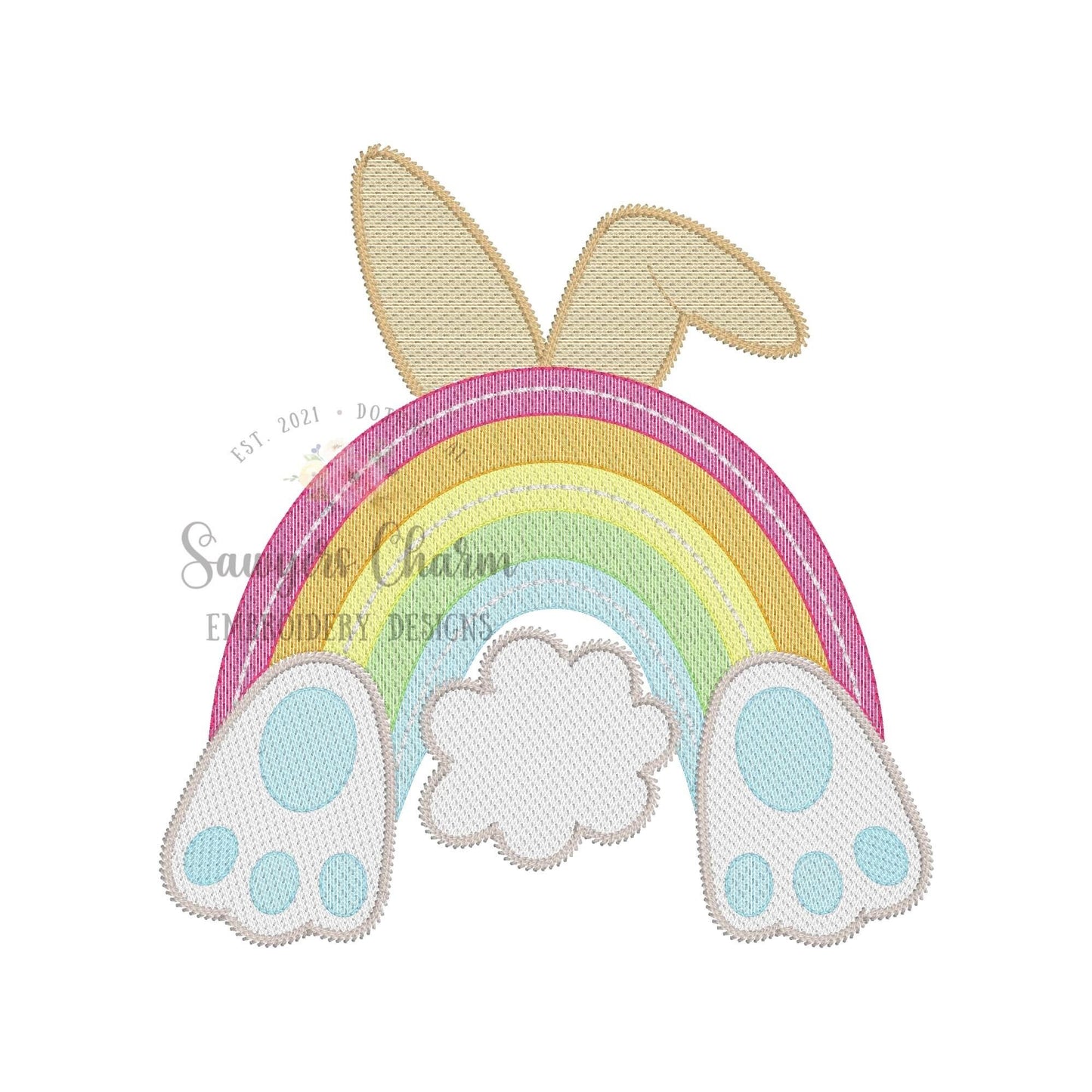 BUNDLE Bunny ears, tail & feet rainbow with/without bow sketch stitch machine embroidery design file, quick stitch, peter cottontail rabbit