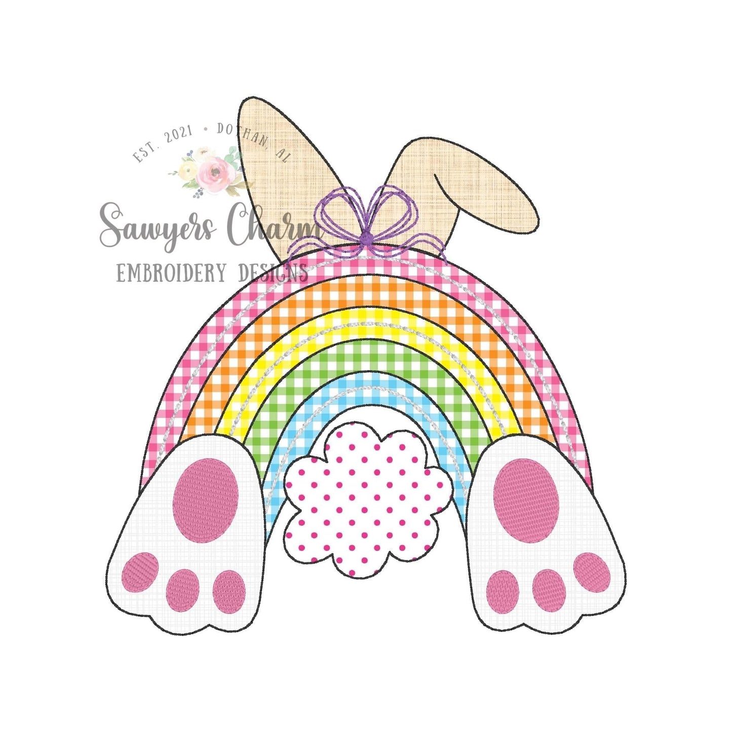 BUNDLE Bunny ears, tail & feet rainbow with/without bow bean stitch machine applique embroidery design file, Easter, Peter cottontail rabbit