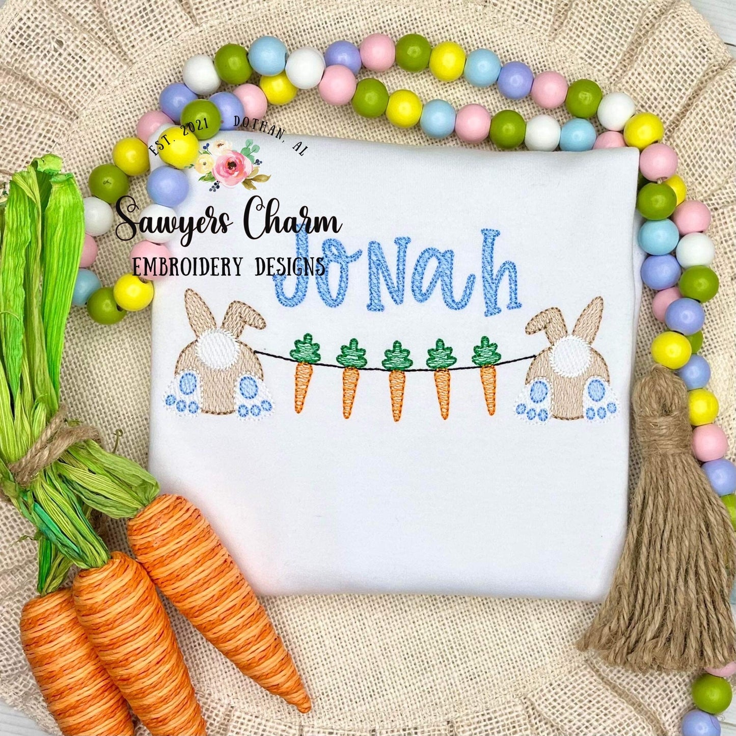 Easter bunny bums with floppy ears & carrots bunting sketch stitch machine embroidery design file, quick stitch, peter cottontail, spring
