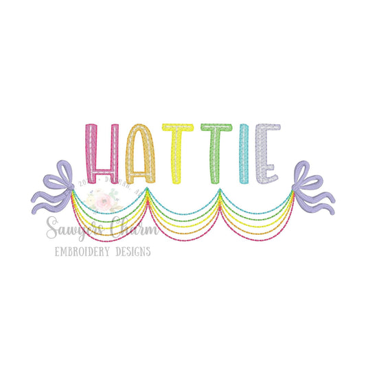 Rainbow bean stitch bunting banner with satin stitch bows machine embroidery design file, quick stitch, girly, majestic, spring, summer