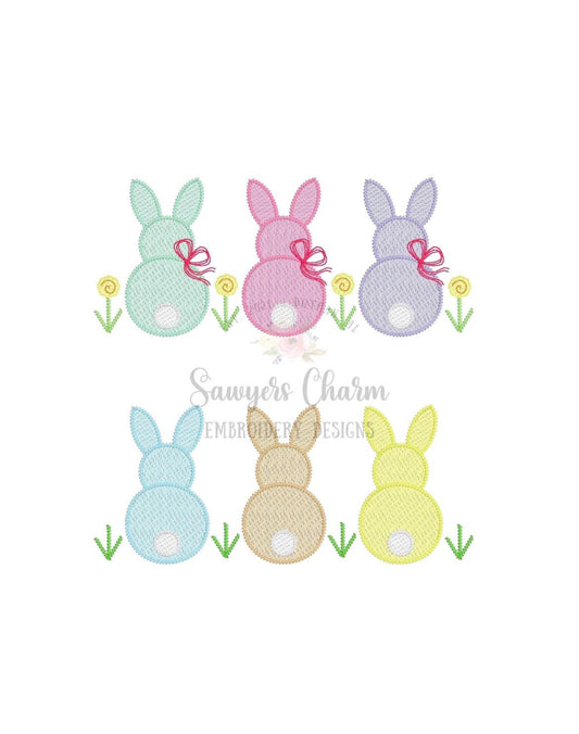 BUNDLE Easter bunnies with/without bows & flowers sketch stitch machine embroidery design file, peter cottontail, spring, rabbits
