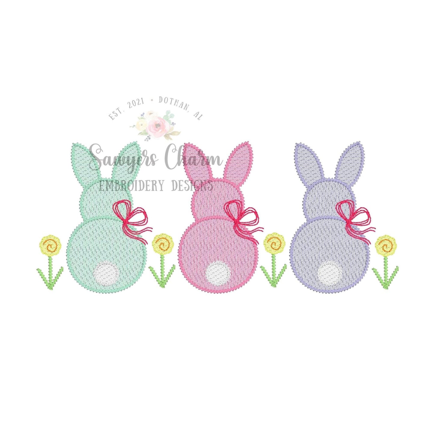 BUNDLE Easter bunnies with/without bows & flowers sketch stitch machine embroidery design file, peter cottontail, spring, rabbits
