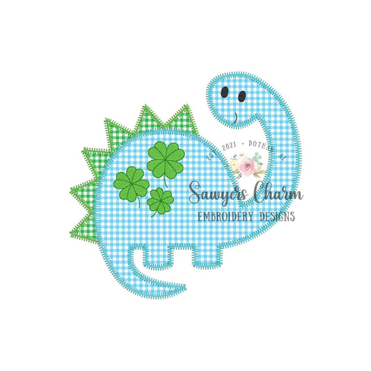 BUNDLE Boy dinosaur with four leaf clover spots bean and zig zag stitch applique, machine embroidery design file, good luck St Patrick's Day