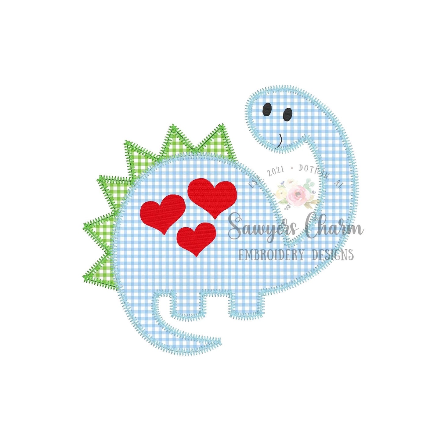 BUNDLE Boy dinosaur with heart spots bean and zig zag stitch applique, machine embroidery design file, love, hugs/kisses, Valentine's Day