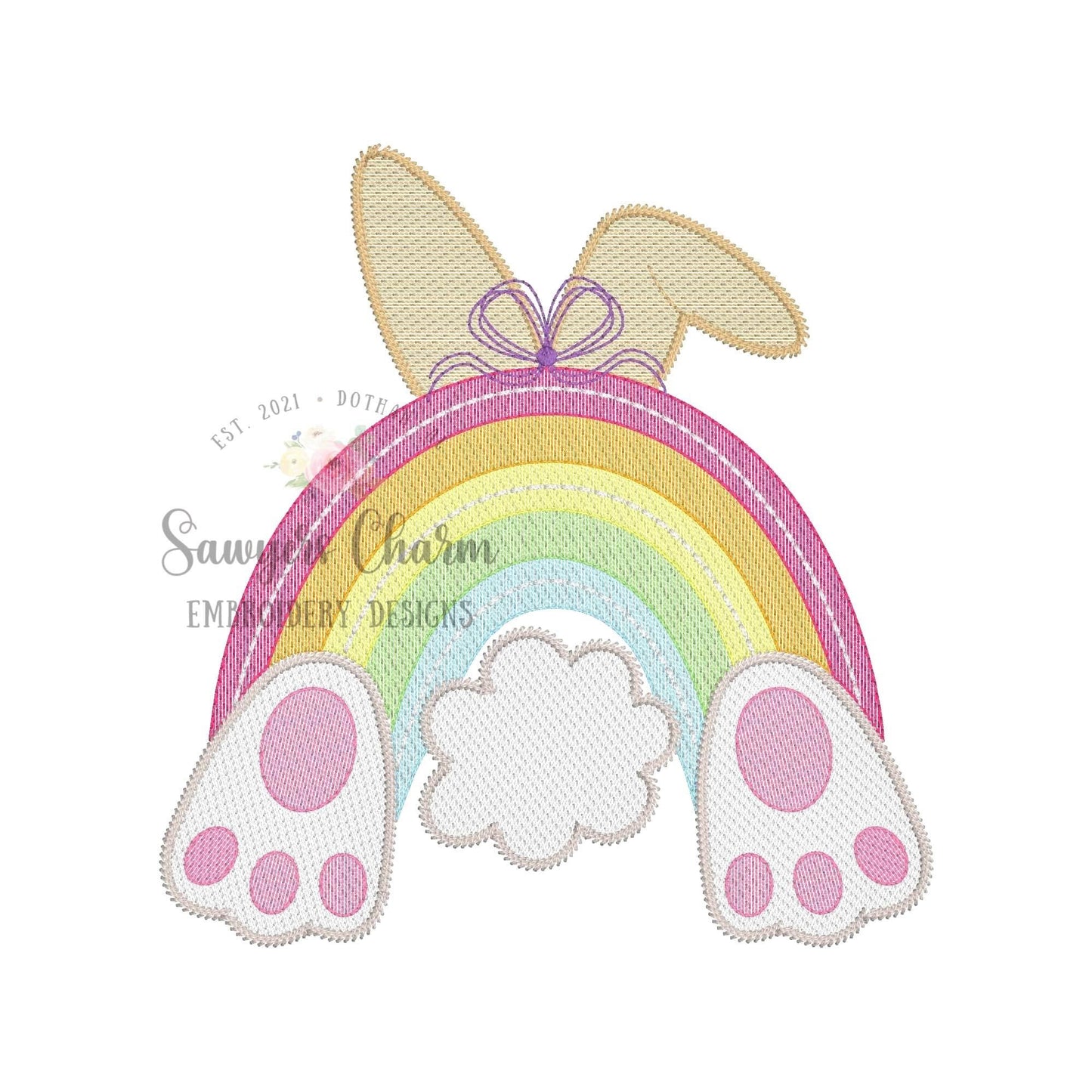 BUNDLE Bunny ears, tail & feet rainbow with/without bow sketch stitch machine embroidery design file, quick stitch, peter cottontail rabbit