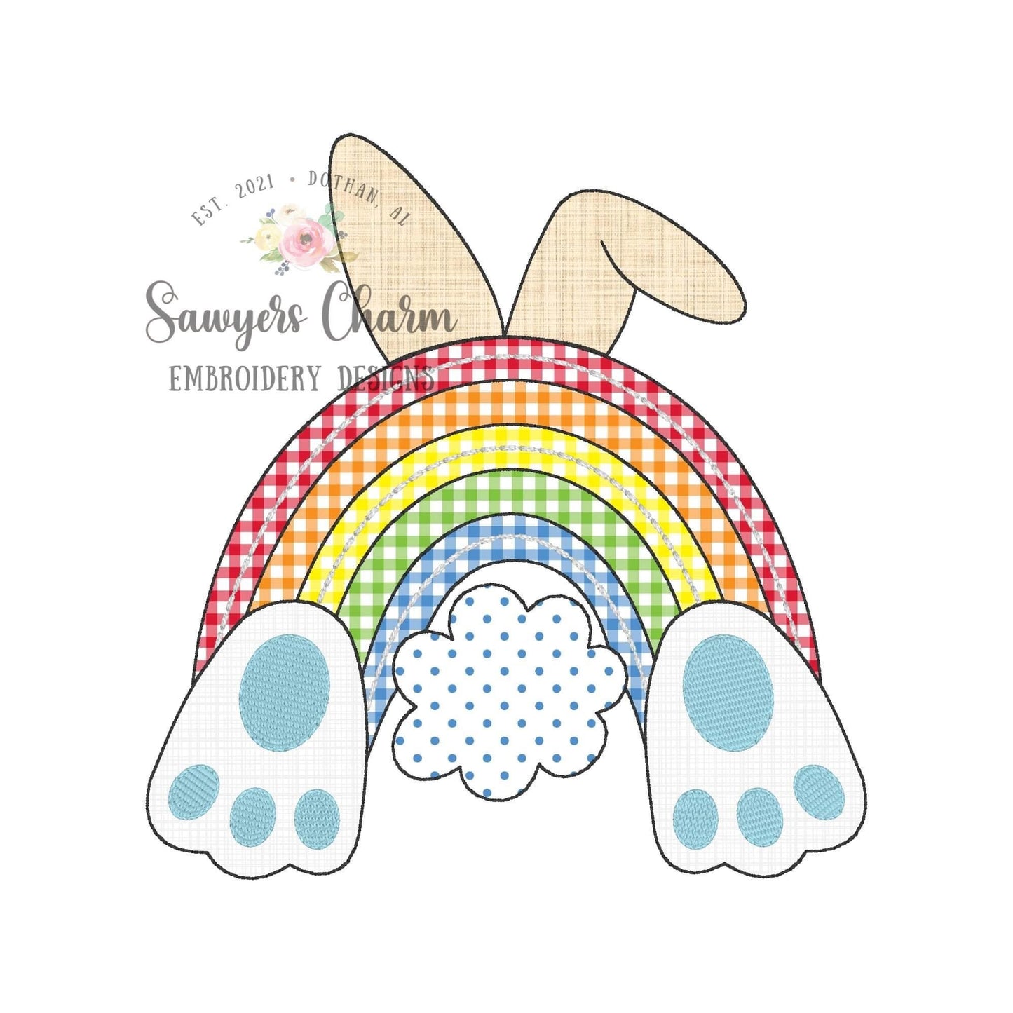 BUNDLE Bunny ears, tail & feet rainbow with/without bow bean stitch machine applique embroidery design file, Easter, Peter cottontail rabbit