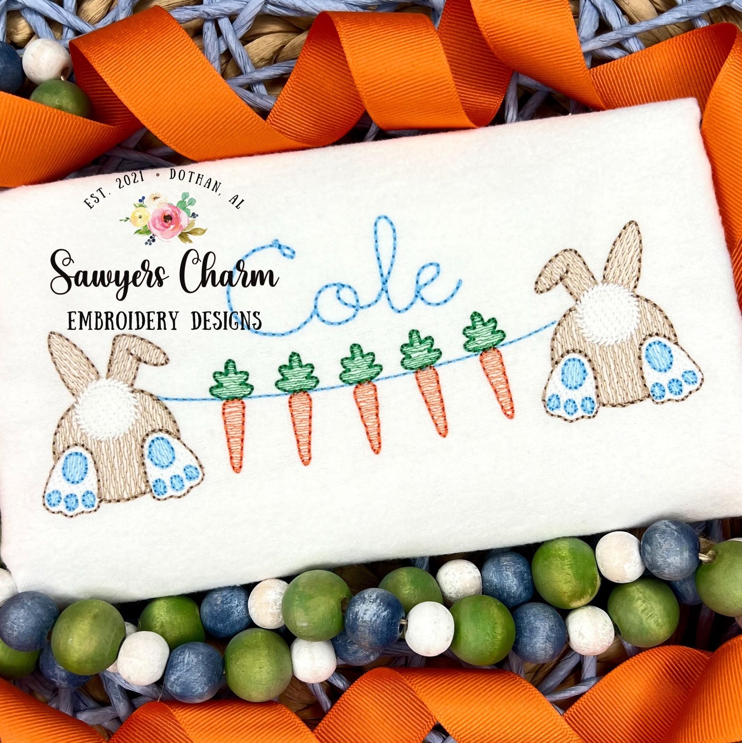 Easter bunny bums with floppy ears & carrots bunting sketch stitch machine embroidery design file, quick stitch, peter cottontail, spring