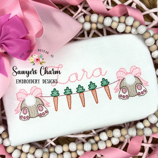 Easter bunny bums with bows & carrots bunting sketch stitch machine embroidery design file, quick stitch, peter cottontail, spring veggies