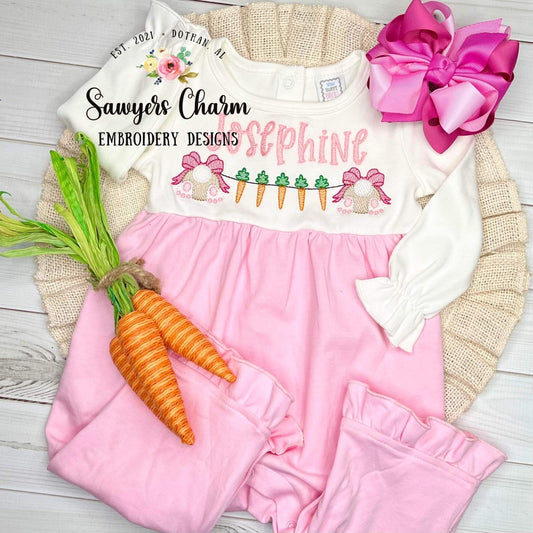 Easter bunny bums with bows & carrots bunting sketch stitch machine embroidery design file, quick stitch, peter cottontail, spring veggies