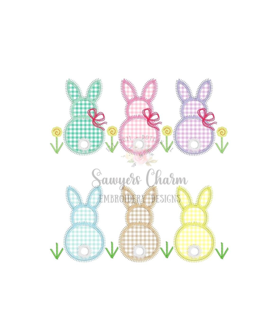 BUNDLE Easter bunnies with/without bows & flowers zig zag stitch machine applique embroidery design file, peter cottontail, spring, rabbits