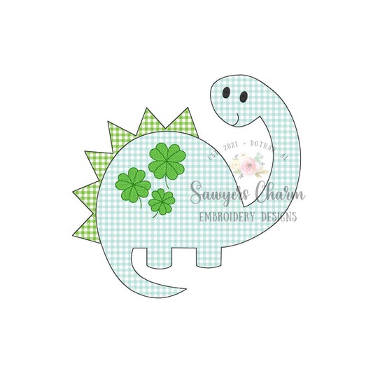 BUNDLE Boy dinosaur with four leaf clover spots bean and zig zag stitch applique, machine embroidery design file, good luck St Patrick's Day