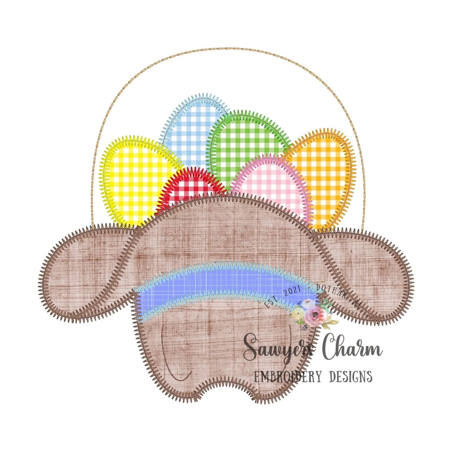 BUNDLE Cowboy hat Easter egg basket zigzag stitch machine embroidery applique design, with & without bow, peter cottontail, spring, western