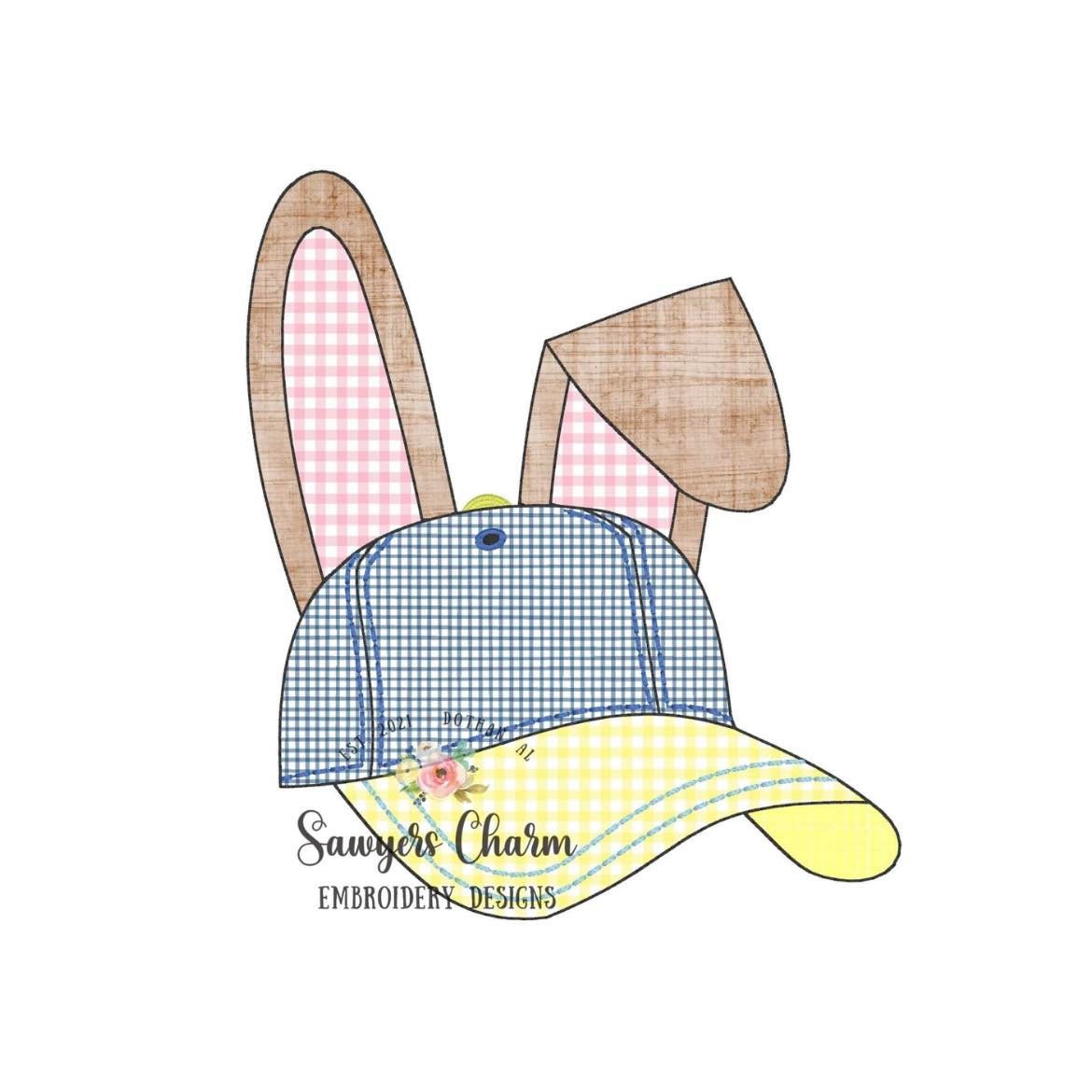 BUNDLE Easter bunny ears Ball cap/hat bean & zigzag stitch machine applique embroidery design file, quick stitch, little boy, spring