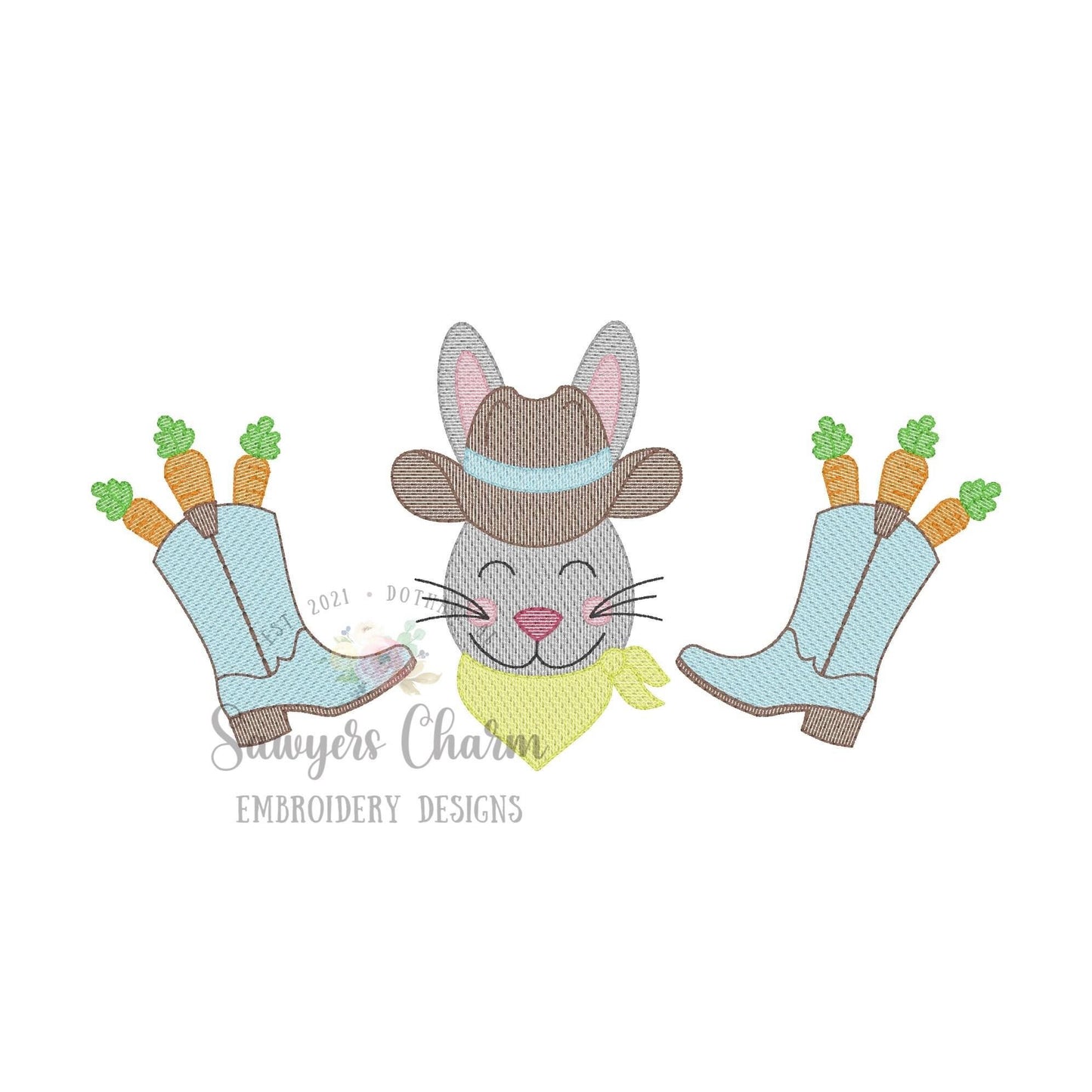 BUNDLE Cowboy boots & carrots, bunny, with/without bows sketch stitch trio, machine embroidery design, peter cottontail, spring, western hat