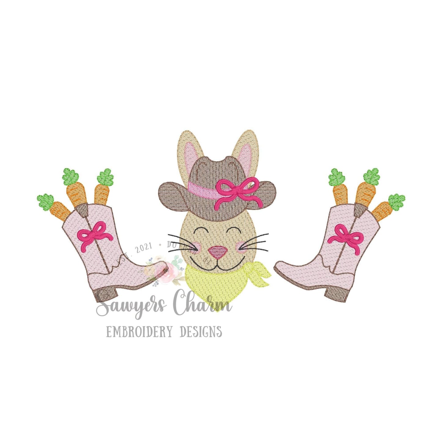 BUNDLE Cowboy boots & carrots, bunny, with/without bows sketch stitch trio, machine embroidery design, peter cottontail, spring, western hat