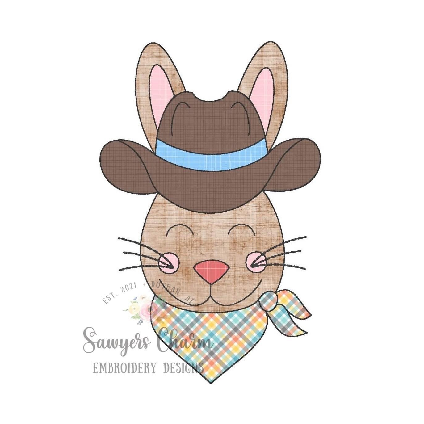 BUNDLE Cowboy Easter bunny rabbit & bandana bean AND zigzag stitch, machine embroidery design, peter cottontail, spring, western hat
