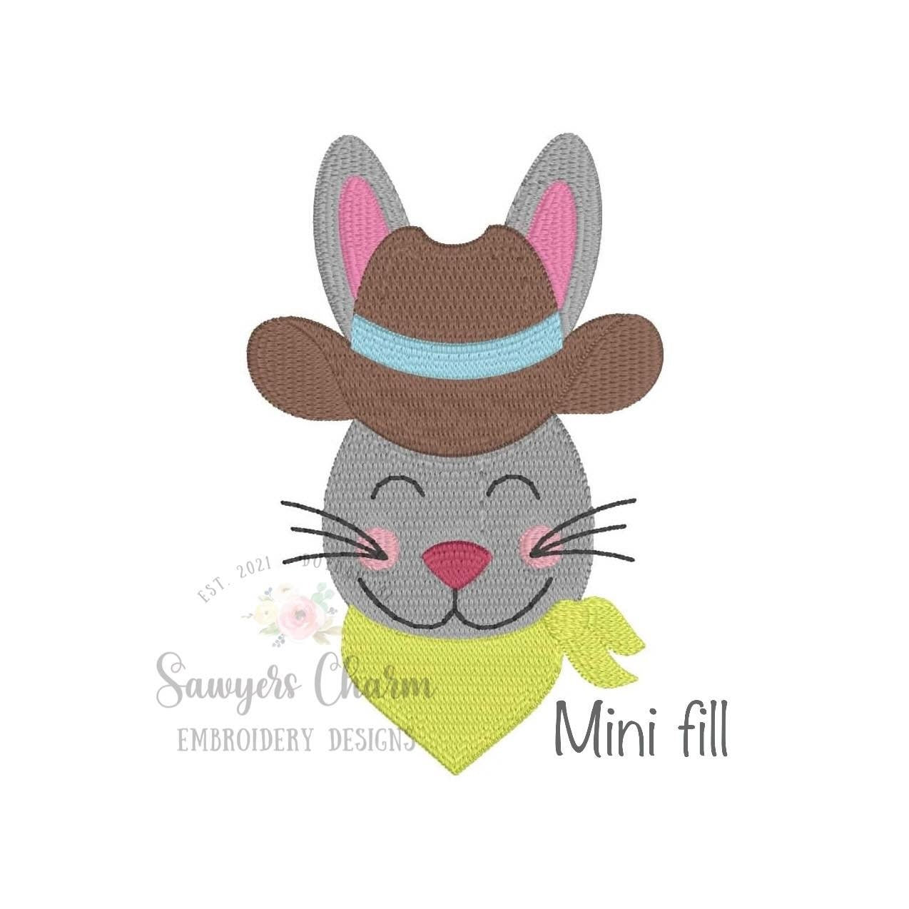 Mini fill Cowboy Easter bunny rabbit & bandana, machine embroidery design file, peter cottontail, spring, western hat, perfect for monograms