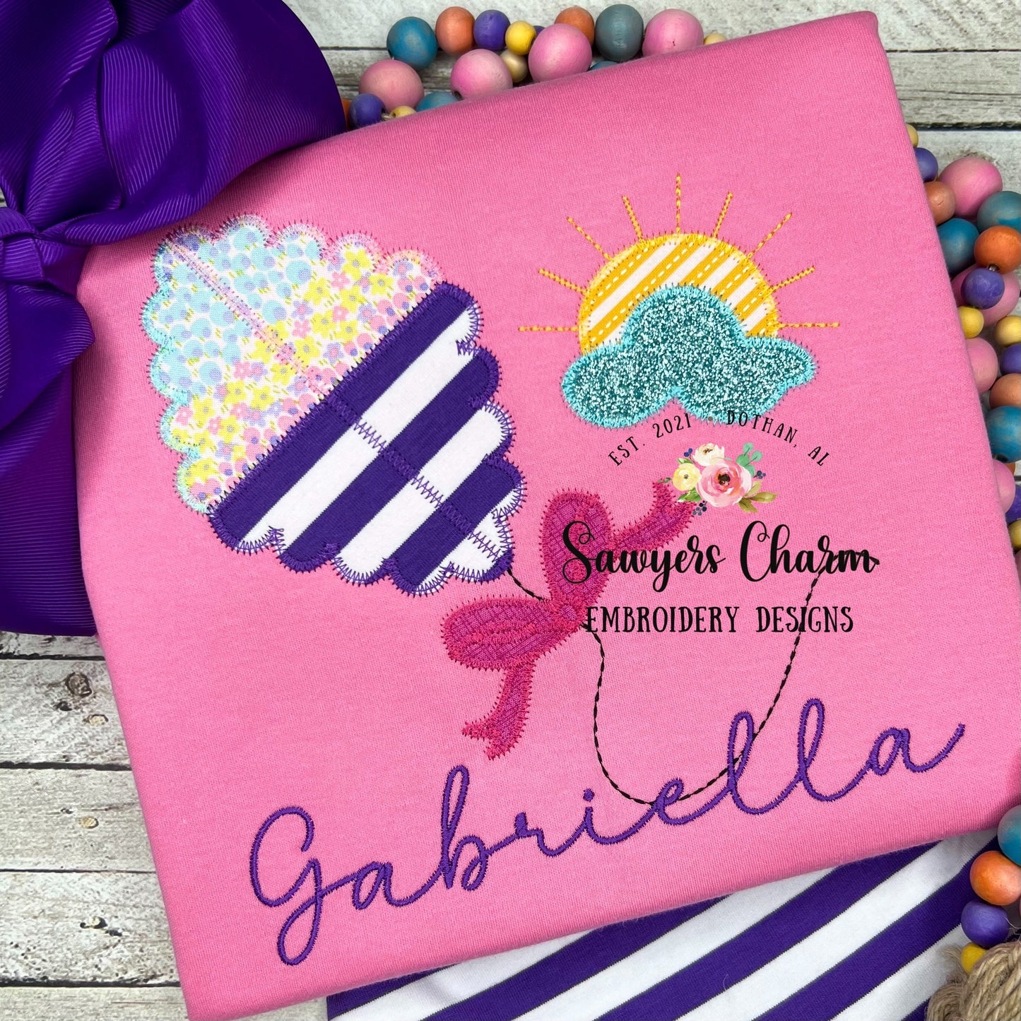 BUNDLE Scallop kite and bow with cloud and sunshine bean stitch/zig zag applique machine embroidery design file, quick stitch, summer spring