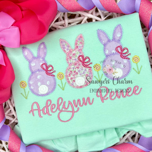 BUNDLE Easter bunnies with/without bows & flowers zig zag stitch machine applique embroidery design file, peter cottontail, spring, rabbits