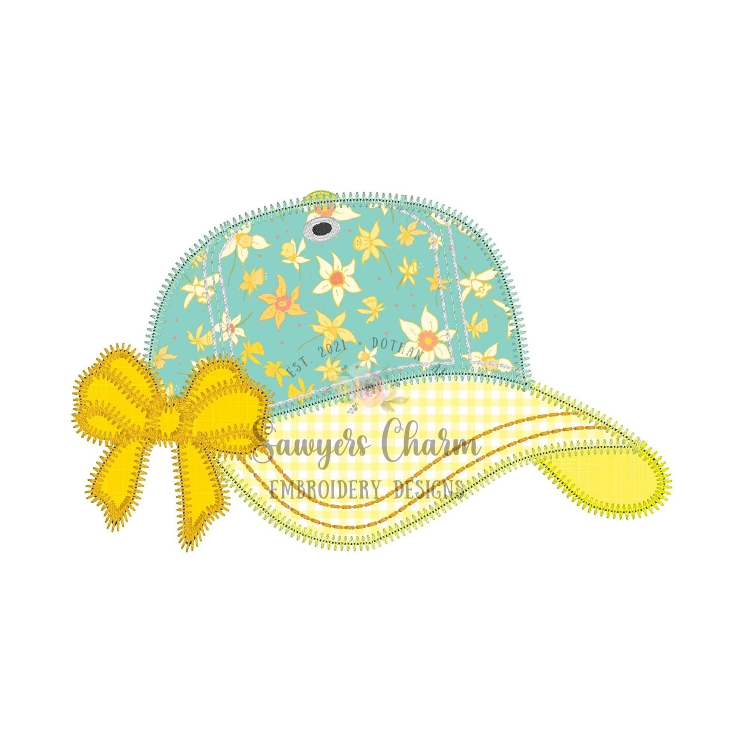 BUNDLE Ball cap/hat with bow bean & zig zag stitch machine embroidery applique design file, ballgame, sports, quick stitch, little girl