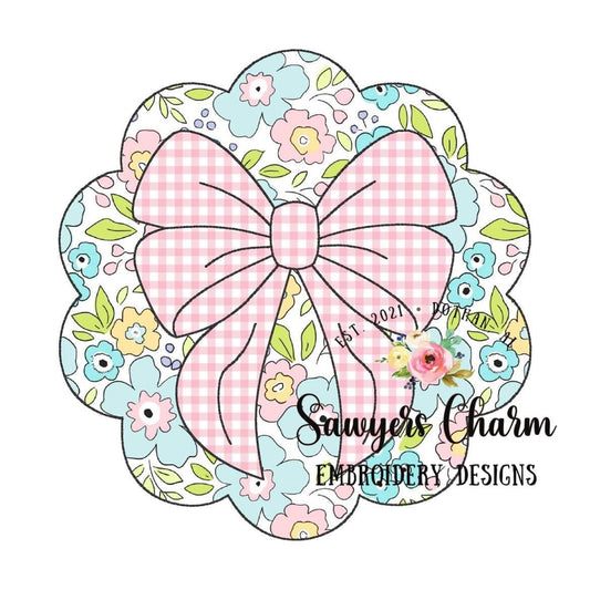 BUNDLE Scallop patch with bow bean & zigzag stitch machine applique, embroidery design file, quick stitch, coquette, girls, hair ribbon