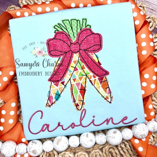 BUNDLE Carrots bunch with bow bean stitch & zigzag applique machine embroidery design file, quick stitch, spring, Easter, garden veggies