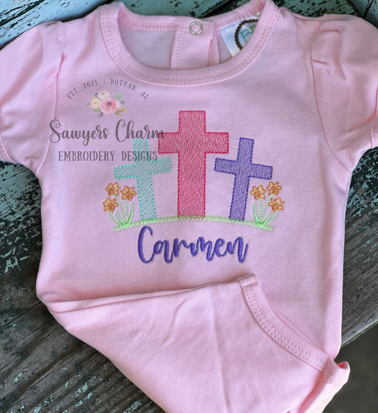 BUNDLE Cross trio with & without daffodils, grass, sketch stitch machine embroidery design file, quick stitch, Easter, He is risen, spring