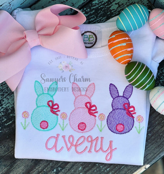 BUNDLE Easter bunnies with/without bows & flowers sketch stitch machine embroidery design file, peter cottontail, spring, rabbits