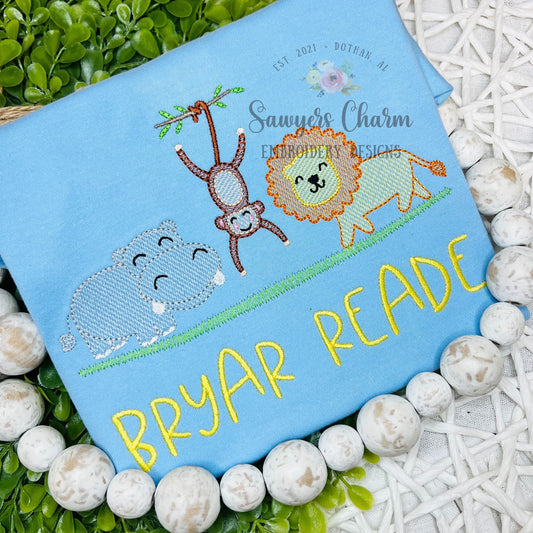 BUNDLE Zoo/jungle/safari animals with & without bows sketch stitch trio, machine embroidery design file, hippo, monkey on vine, lion